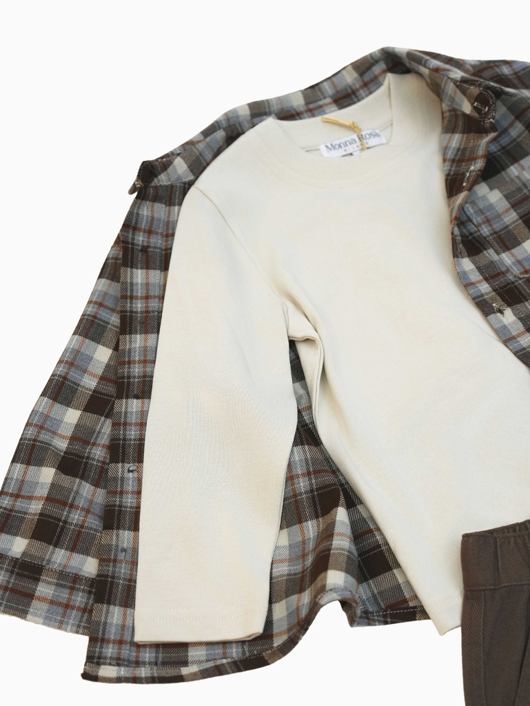 25632 ERKEK EKOSE GÖMLEKLİ 3'LÜ TAKIM BEJ