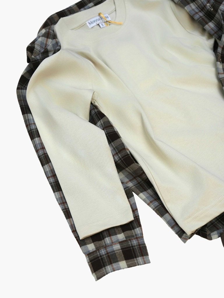 25732 ERKEK EKOSE GÖMLEKLİ 3'LÜ TAKIM BEJ