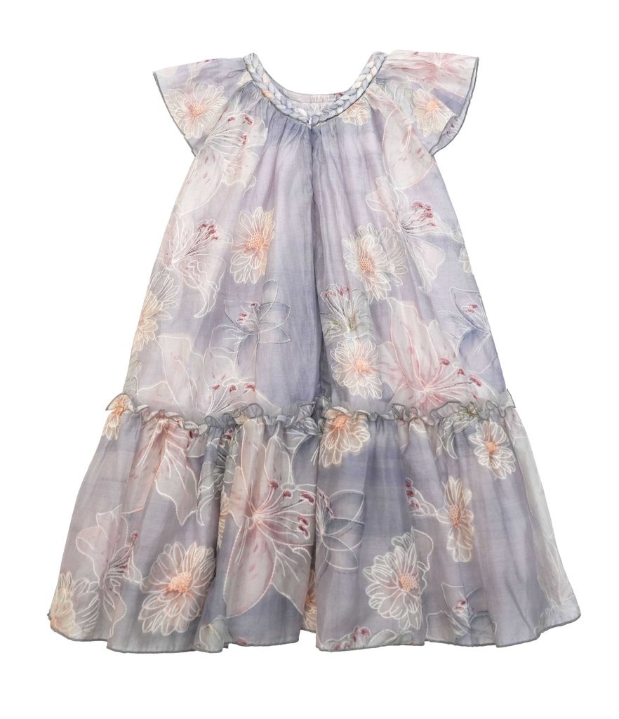 26211 ÖRGÜ YAKA ÇİÇEKLİ ELBİSE DESENLİ