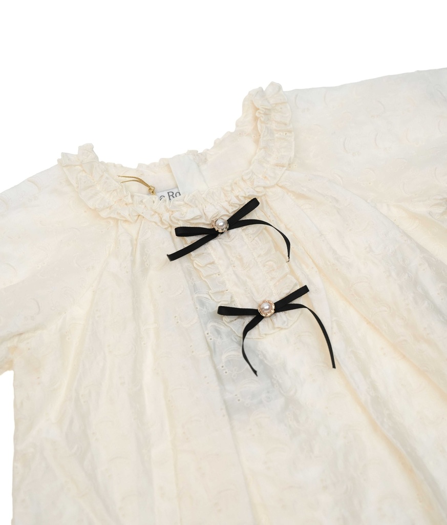 26212 FİYONK DETAYLI BRODE ELBİSE EKRU