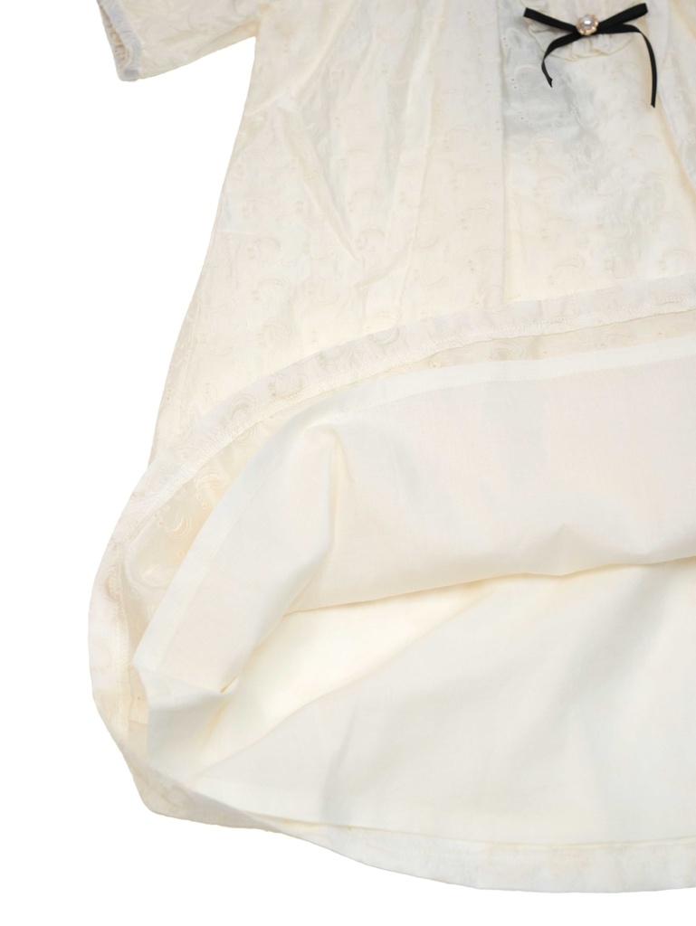 26212 FİYONK DETAYLI BRODE ELBİSE EKRU