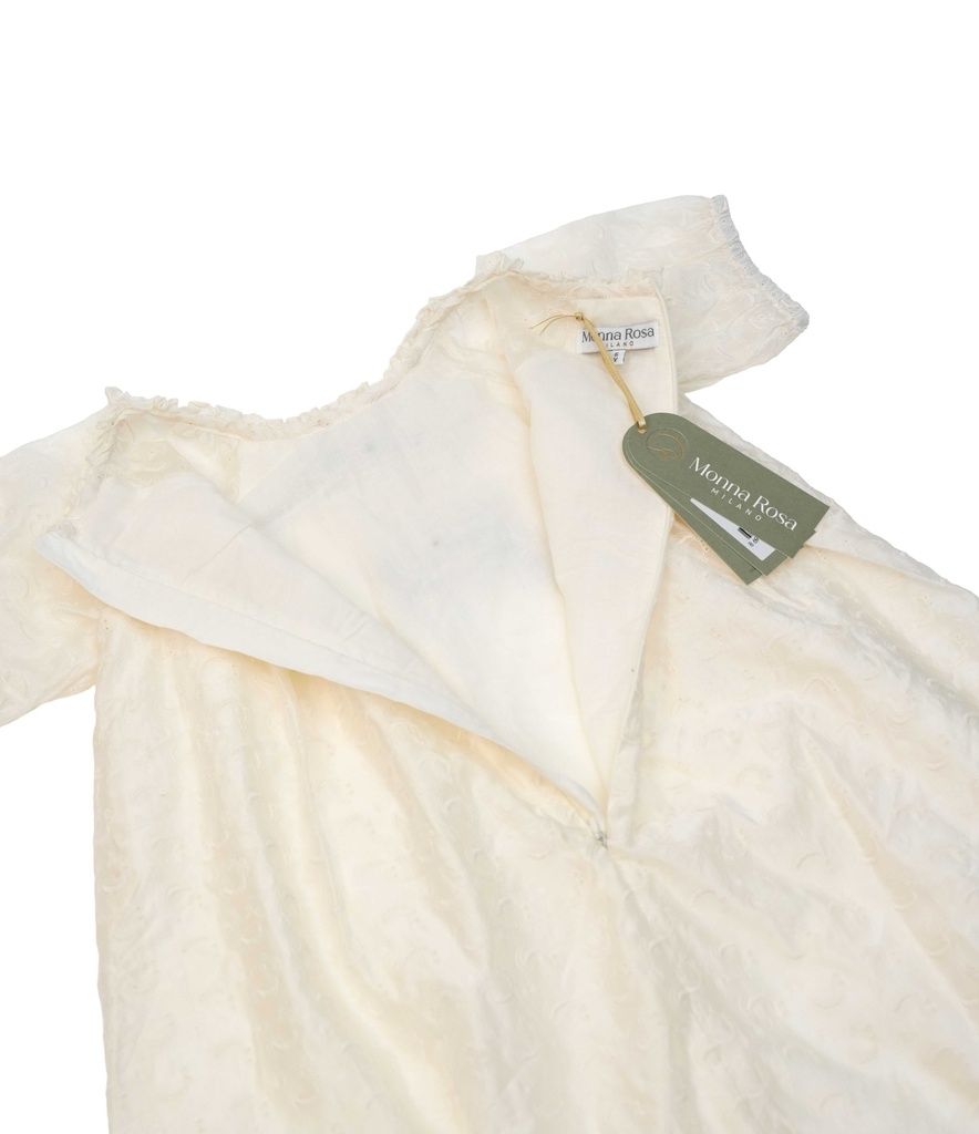 26212 FİYONK DETAYLI BRODE ELBİSE EKRU