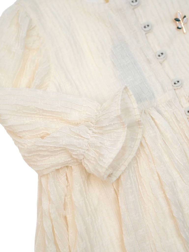 26118 ÖNÜ DÜĞMELİ ELBİSE EKRU