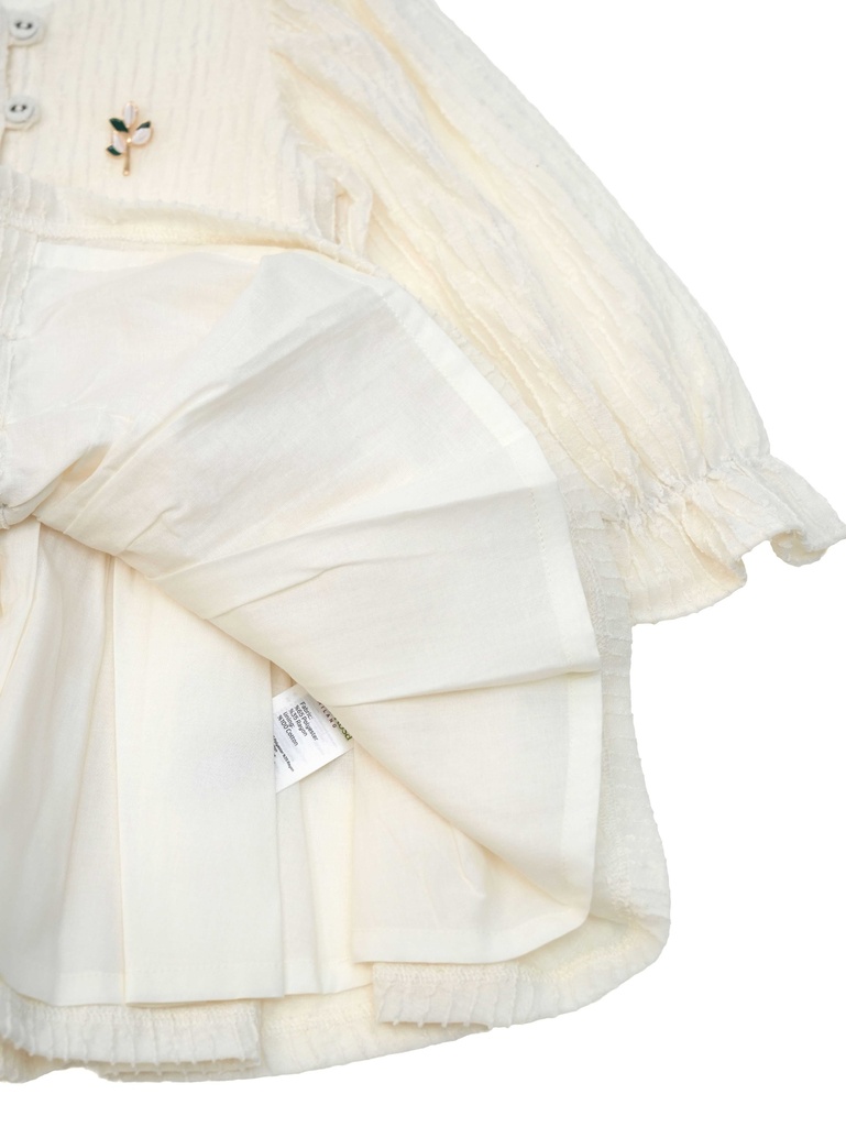 26118 ÖNÜ DÜĞMELİ ELBİSE EKRU