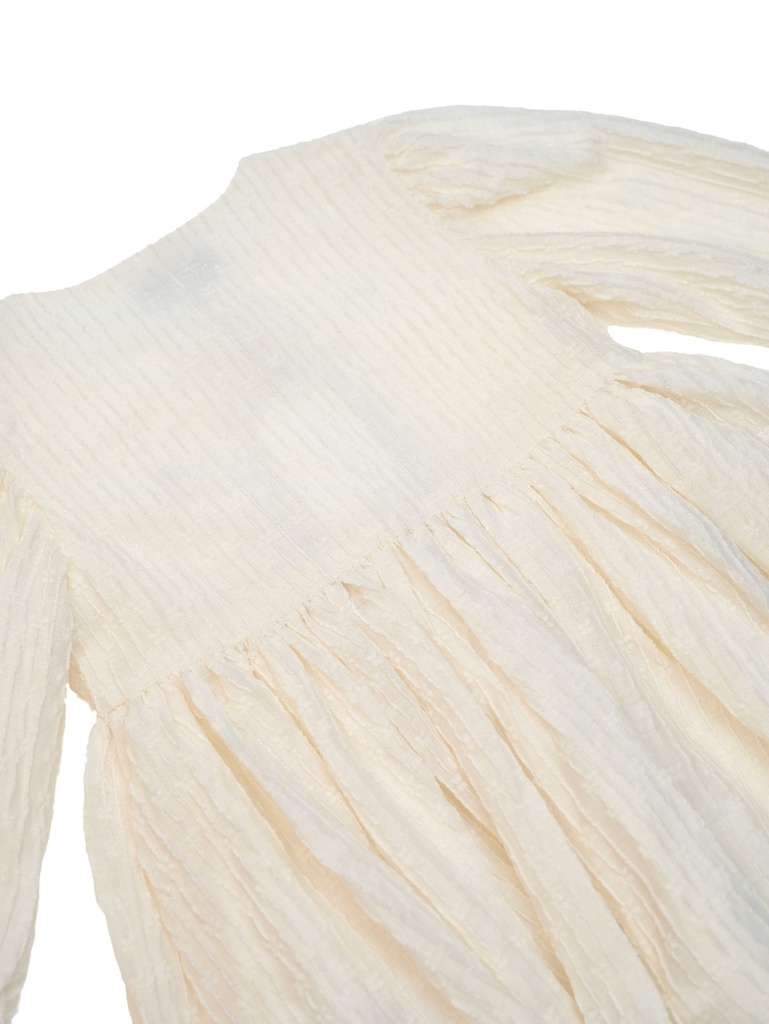 26118 ÖNÜ DÜĞMELİ ELBİSE EKRU