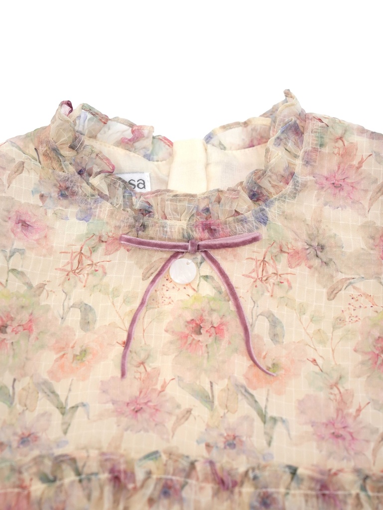 26119 PEMBE ÇİÇEKLİ ELBİSE DESENLİ