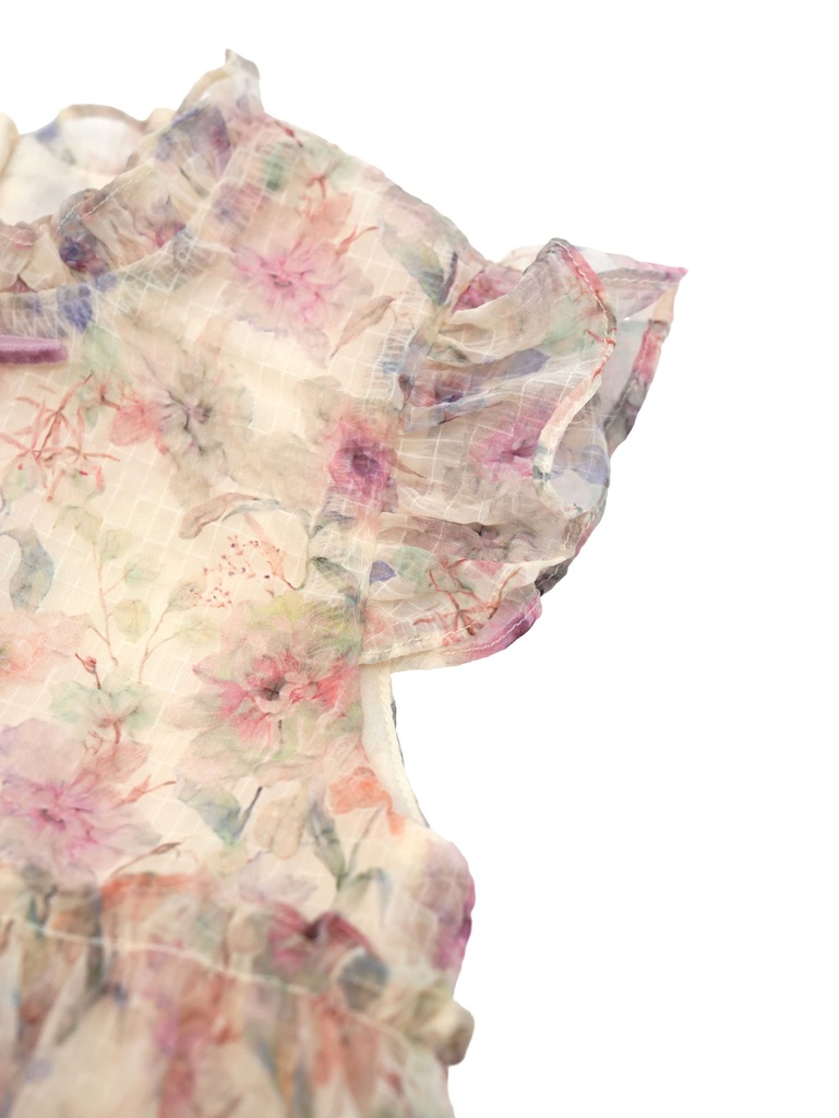 26119 PEMBE ÇİÇEKLİ ELBİSE DESENLİ