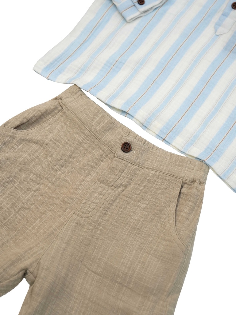 26023 ERKEK KAPŞONLU GÖMLEKLİ PANTOLON 2'Lİ TAKIM BEJ