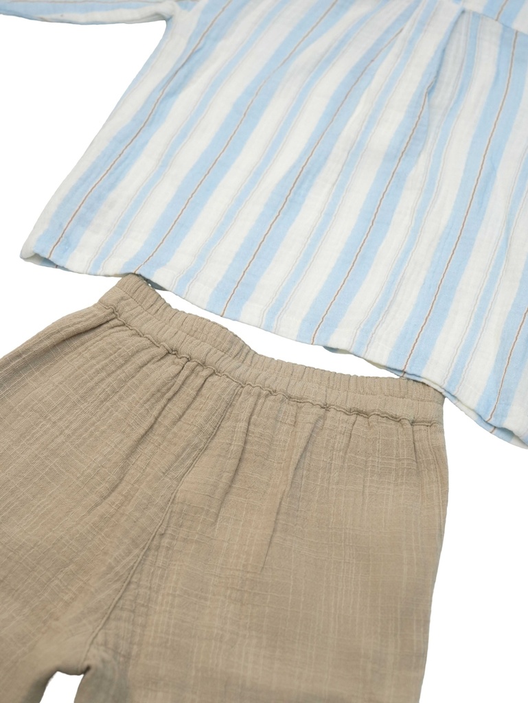 26023 ERKEK KAPŞONLU GÖMLEKLİ PANTOLON 2'Lİ TAKIM BEJ