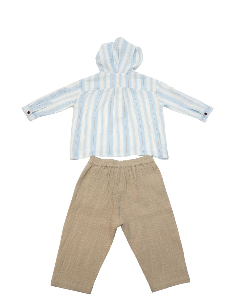 26023 ERKEK KAPŞONLU GÖMLEKLİ PANTOLON 2'Lİ TAKIM BEJ