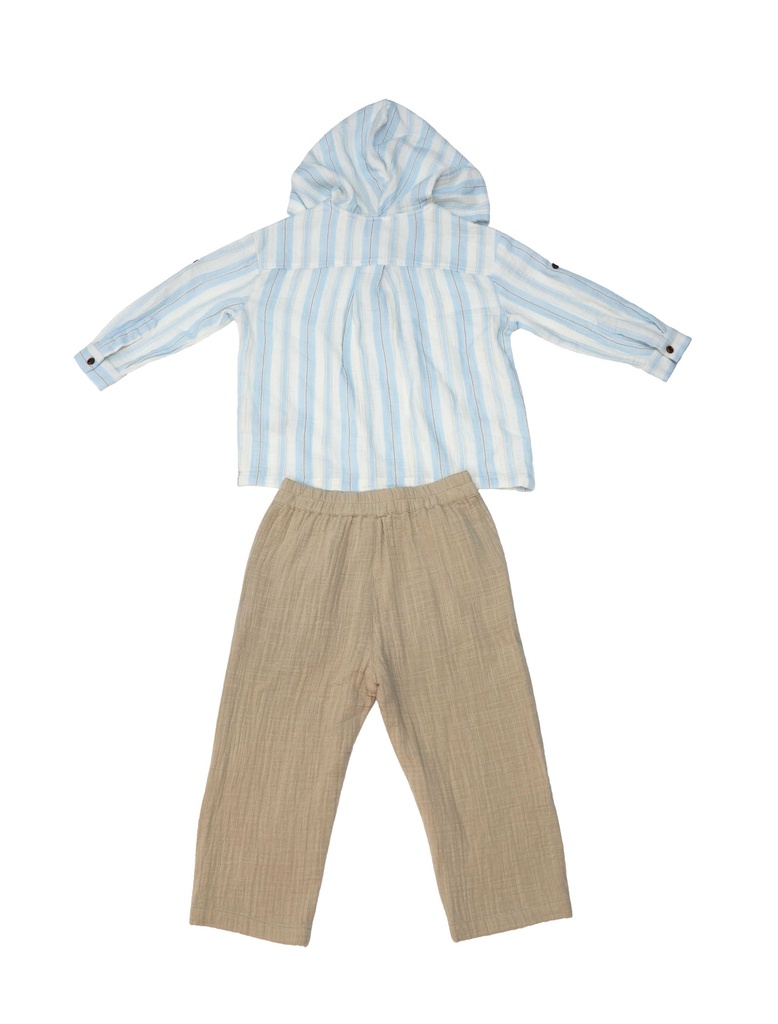 26123 ERKEK ERKEK KAPŞONLU GÖMLEKLİ PANTOLON 2'Lİ TAKIM BEJ