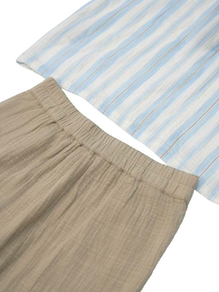 26223 ERKEK KAPŞONLU GÖMLEK PANTOLON 2'Lİ TAKIM BEJ