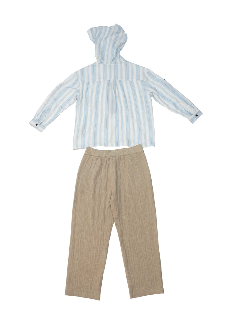 26223 ERKEK KAPŞONLU GÖMLEK PANTOLON 2'Lİ TAKIM BEJ