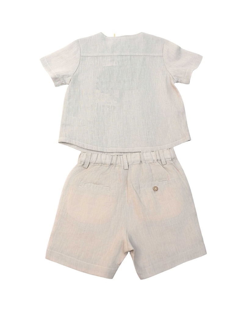 26025 ERKEK GÖMLEK ŞORT 2'Lİ TAKIM BEJ