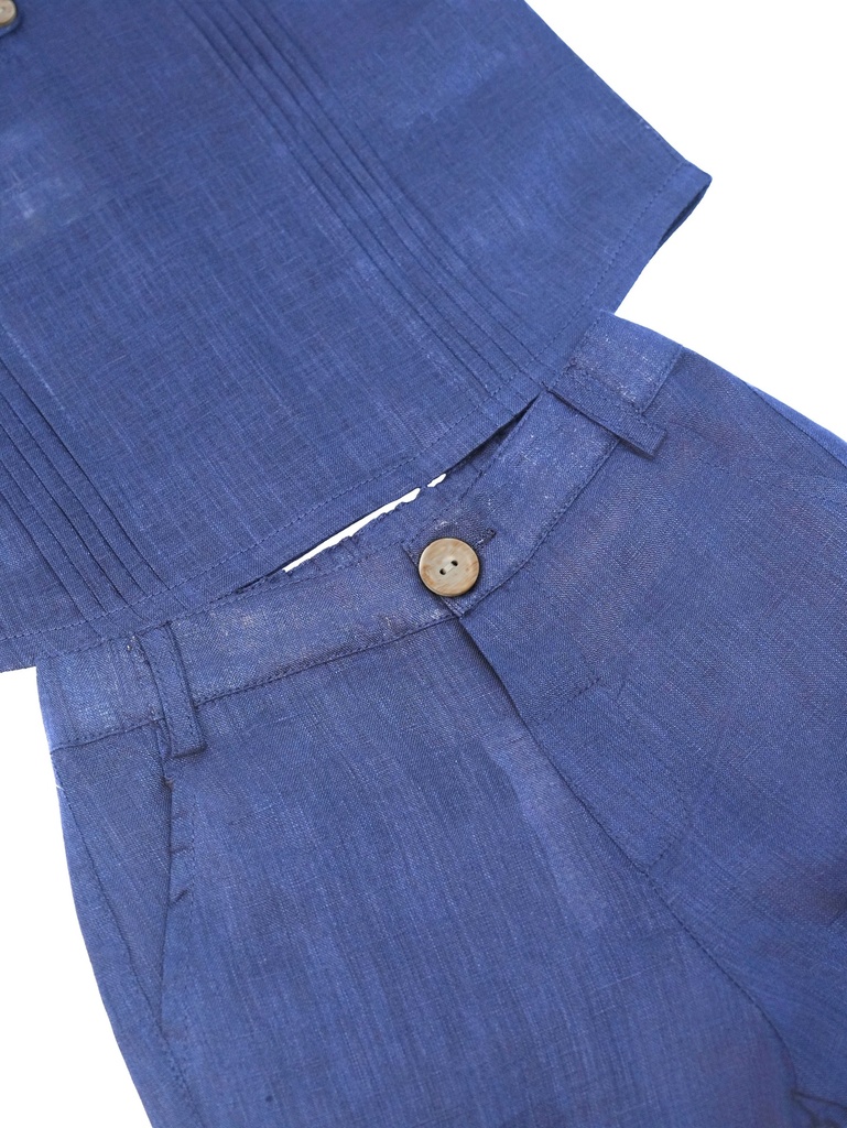 26025 ERKEK KETEN DÜĞME DETAYLI GÖMLEK ŞORT 2'Lİ TAKIM LACİVERT