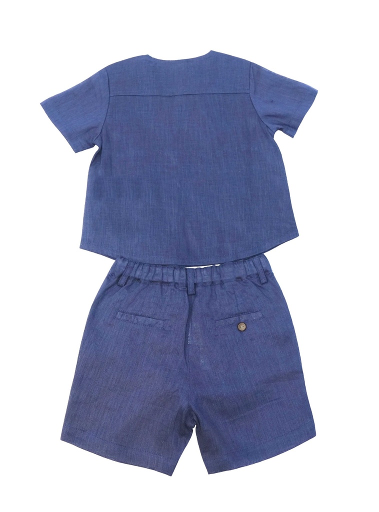 26025 ERKEK KETEN DÜĞME DETAYLI GÖMLEK ŞORT 2'Lİ TAKIM LACİVERT