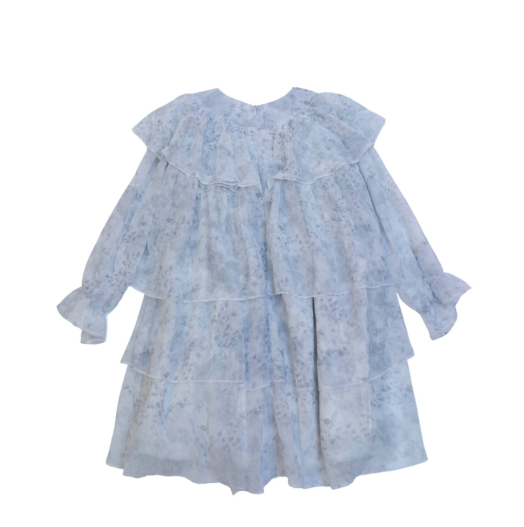 25717 TENCEL COK KATLI ELBISE MAVI