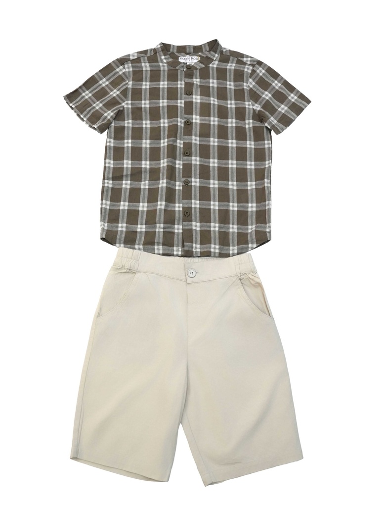 26229 ERKEK ÇİZGİLİ GÖMLEK ŞORT 2'Lİ TAKIM DESENLİ