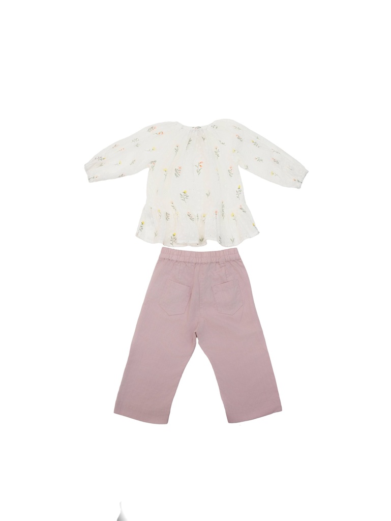 26015 KIZ GÖMLEK PANTOLON 2'Lİ TAKIM PEMBE