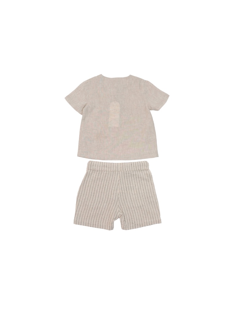26030 ERKEK GÖMLEK ŞORT 2'Lİ TAKIM BEJ