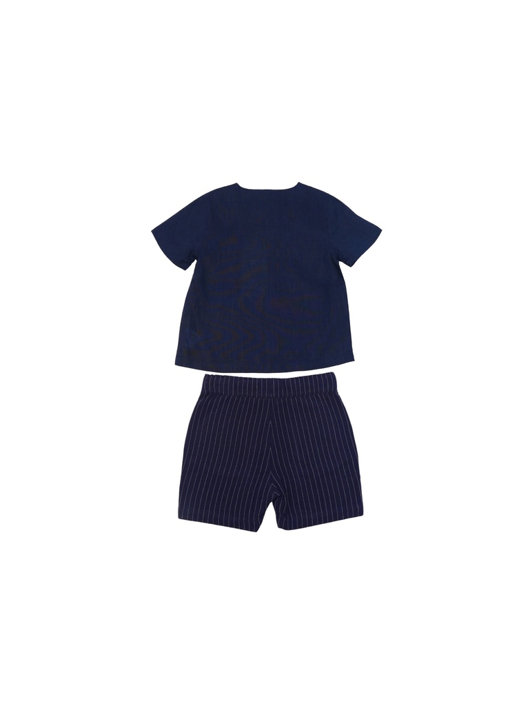 26030 ERKEK GÖMLEK ŞORT 2'Lİ TAKIM LACİVERT