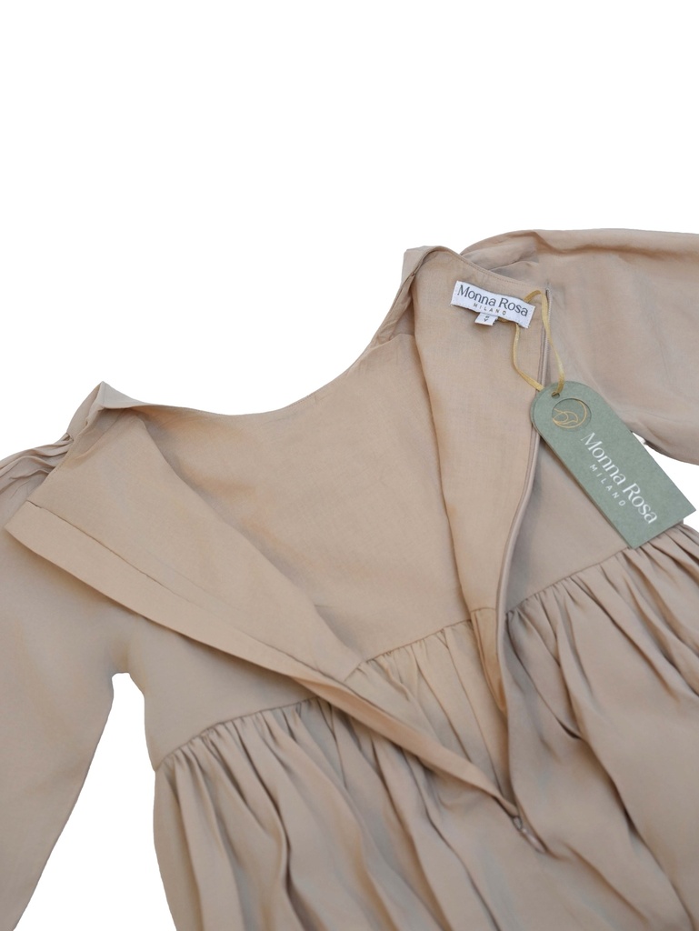 25718 KURDELA DETAYLI ELBISE BEJ