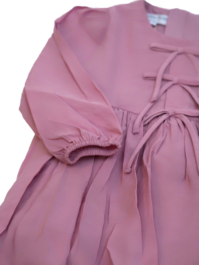 25718 KURDELA DETAYLI ELBISE PEMBE