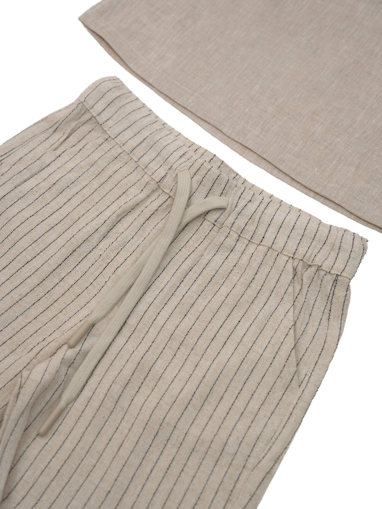 26130 ERKEK GÖMLEK ŞORT 2'Lİ TAKIM BEJ