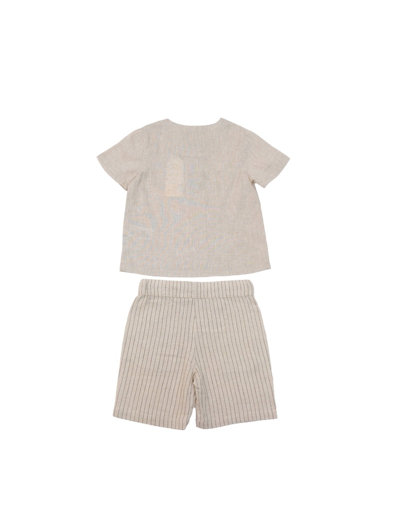 26130 ERKEK GÖMLEK ŞORT 2'Lİ TAKIM BEJ