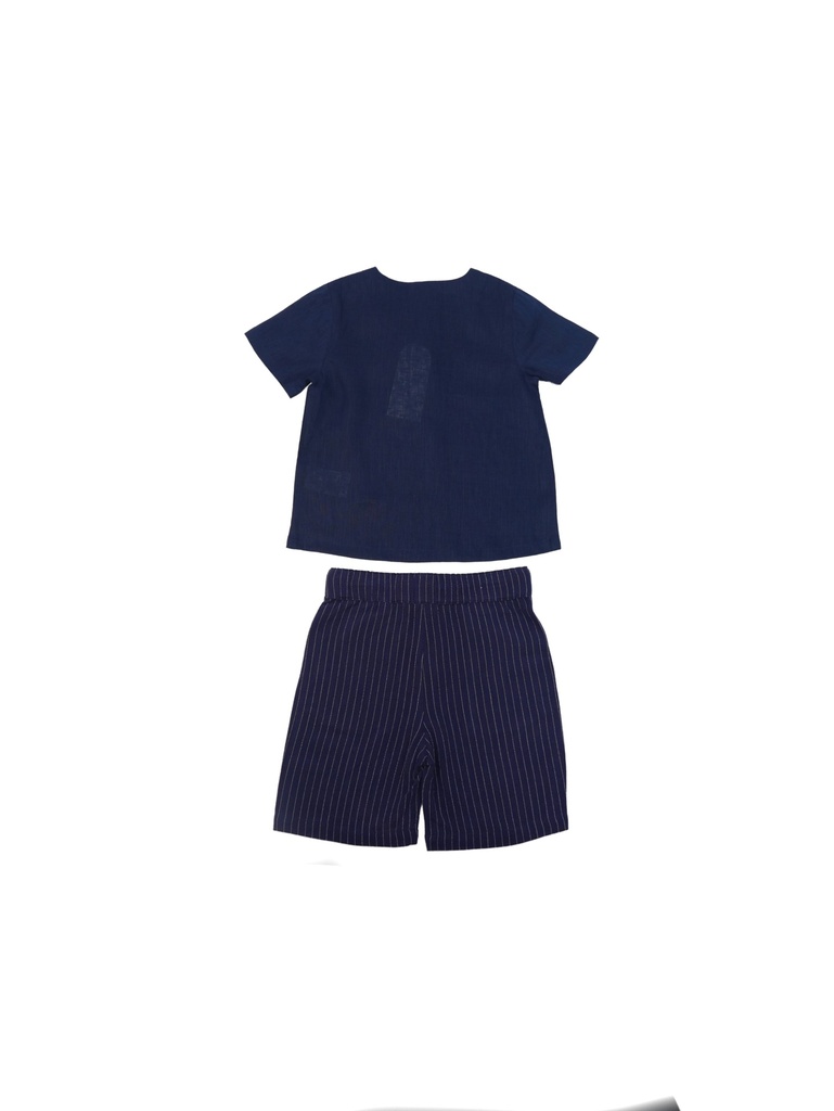 26130 ERKEK GÖMLEK ŞORT 2'Lİ TAKIM LACİVERT