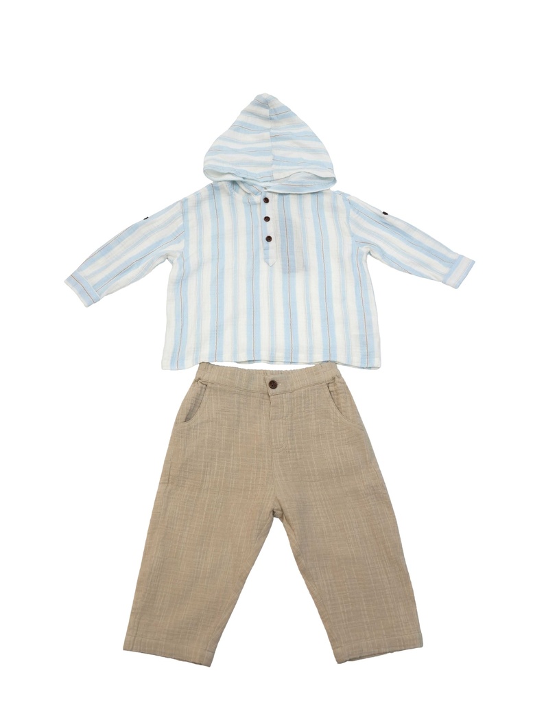 26023 Boy Hooded  2-Piece Set Beige