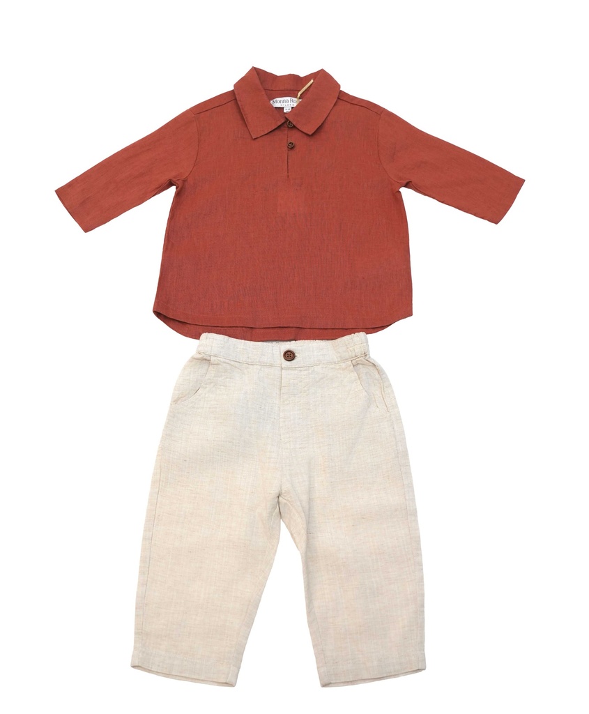 26024 Garçon Lin Chemise Pantalon Ensemble 2 pièces Ensemble Orange