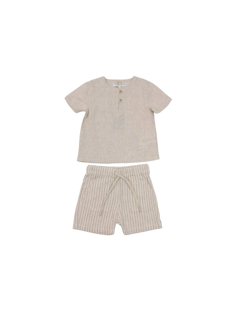 26030 Boy Linen Striped 2-Piece Set Beige