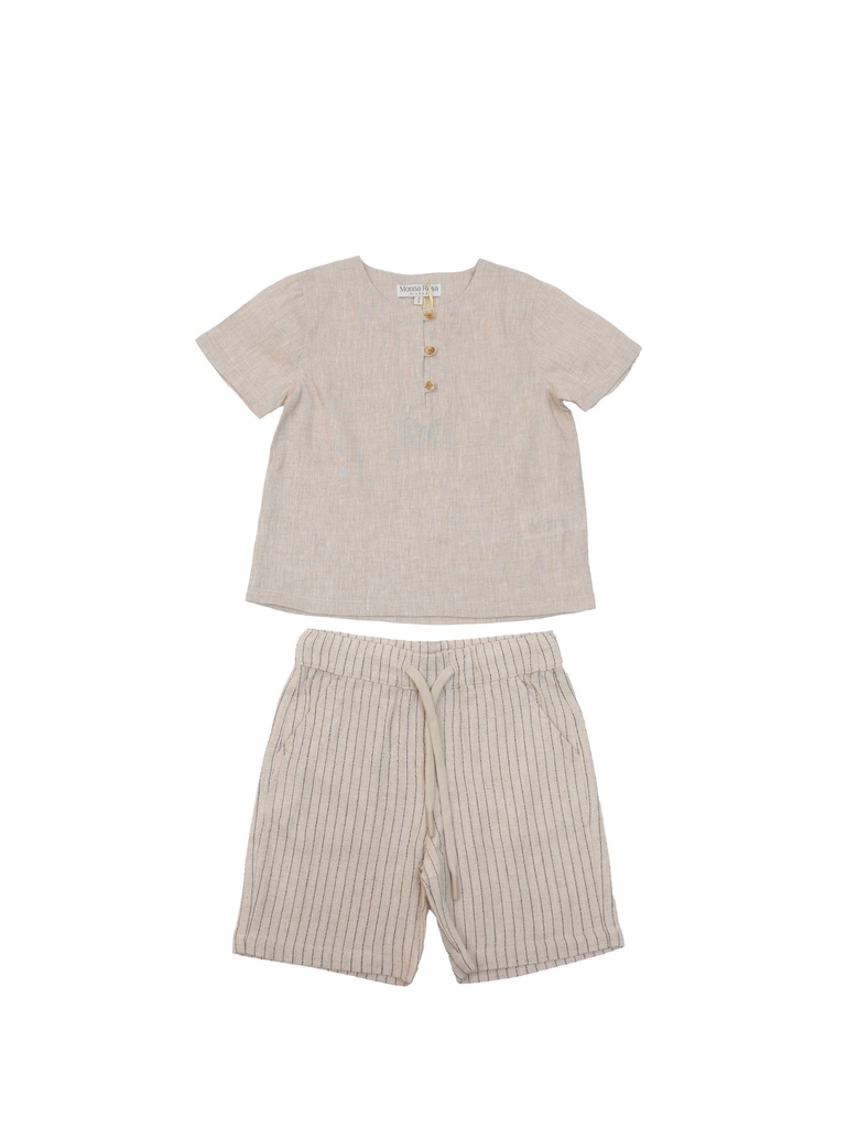 26230 Boy Linen Striped 2-Piece Set Beige