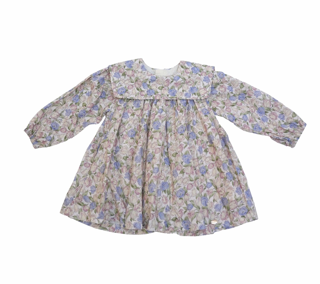 25511 with Rose Details Apron Collar Dress - Pink