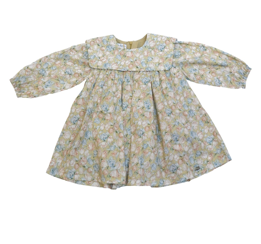 25611 with Rose Details Apron Collar Dress - Green