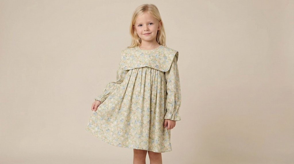 25711 with Rose Details Apron Collar Dress - Green