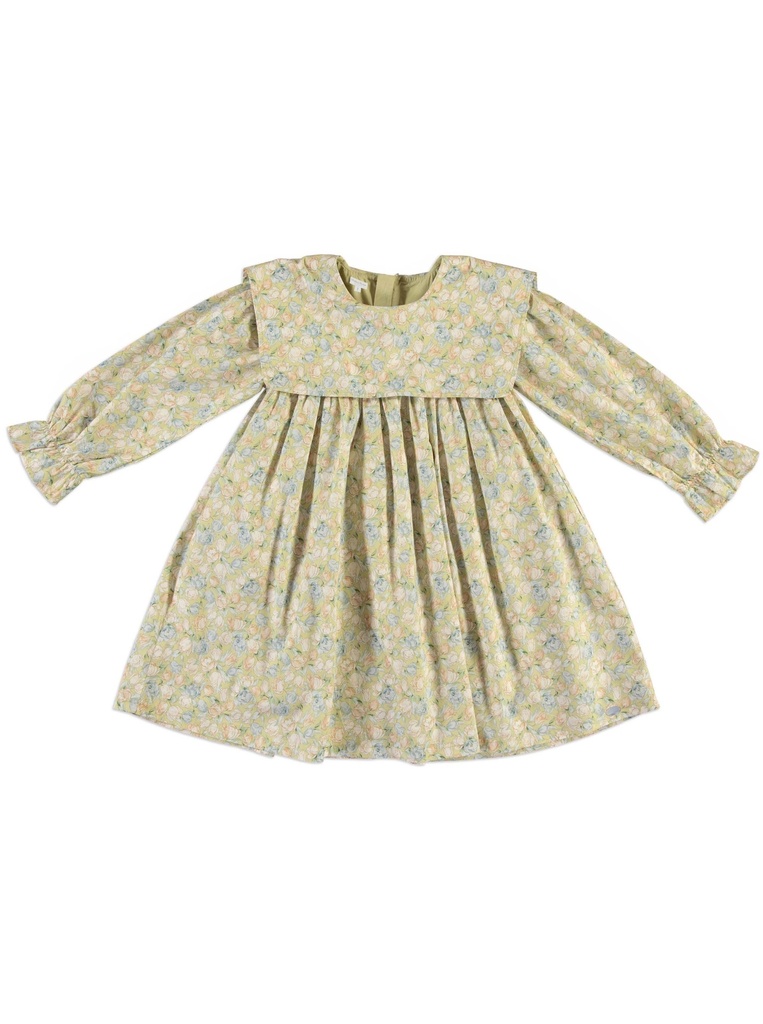 25711 with Rose Details Apron Collar Dress - Green