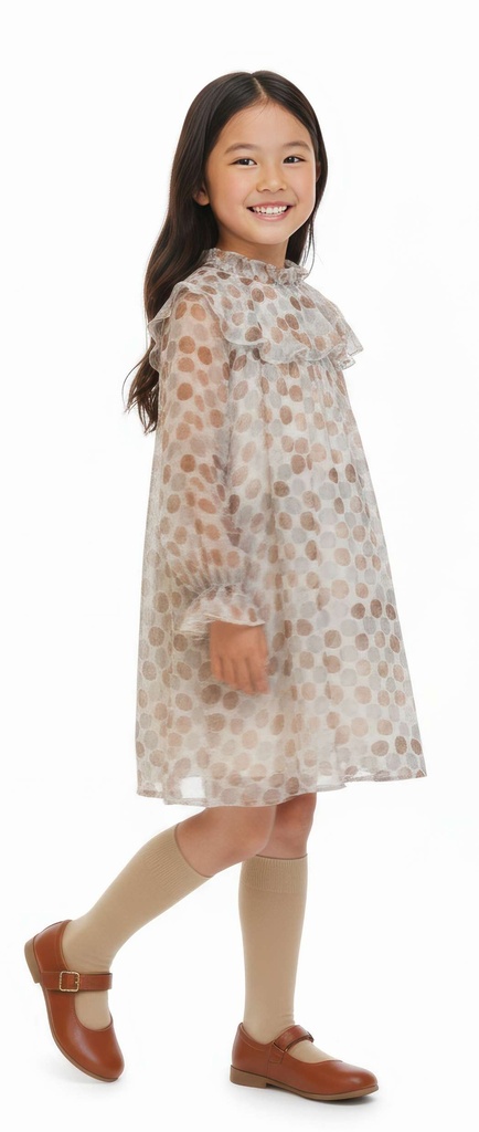 25713 Polka Dot Patterned with Buckle Tencel Dress