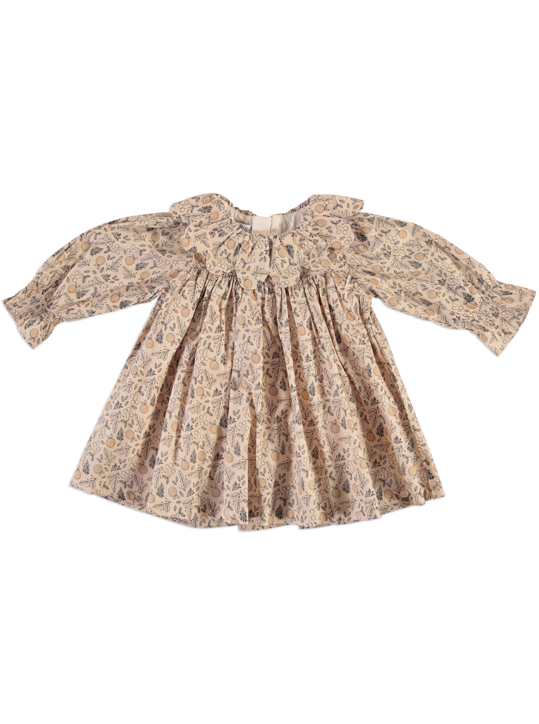 25516 Printed with Daisy Collar Dress - Beige