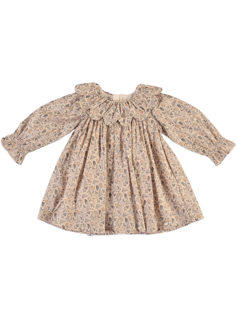 25616 Printed with Daisy Collar Dress - Beige