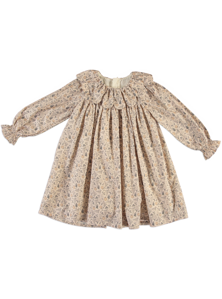 25716 Printed with Daisy Collar Dress - Beige