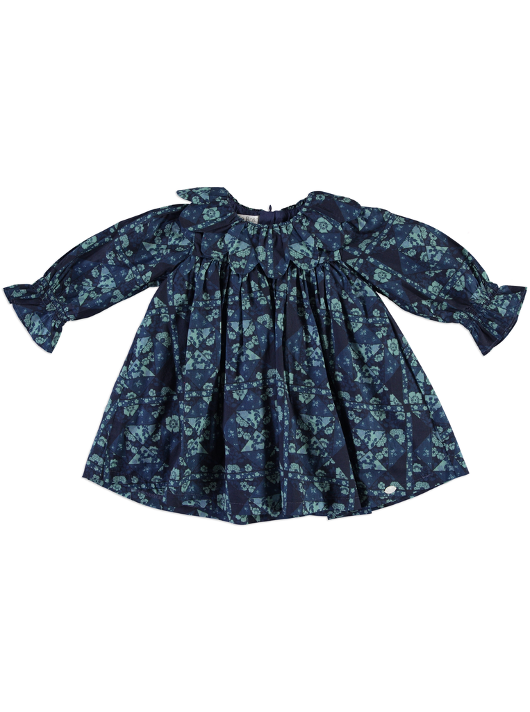 25516 Printed with Daisy Collar Dress - Blue
