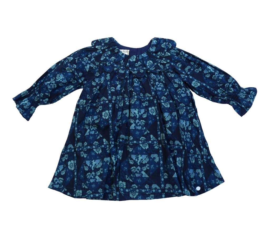 25516 Printed with Daisy Collar Dress - Blue