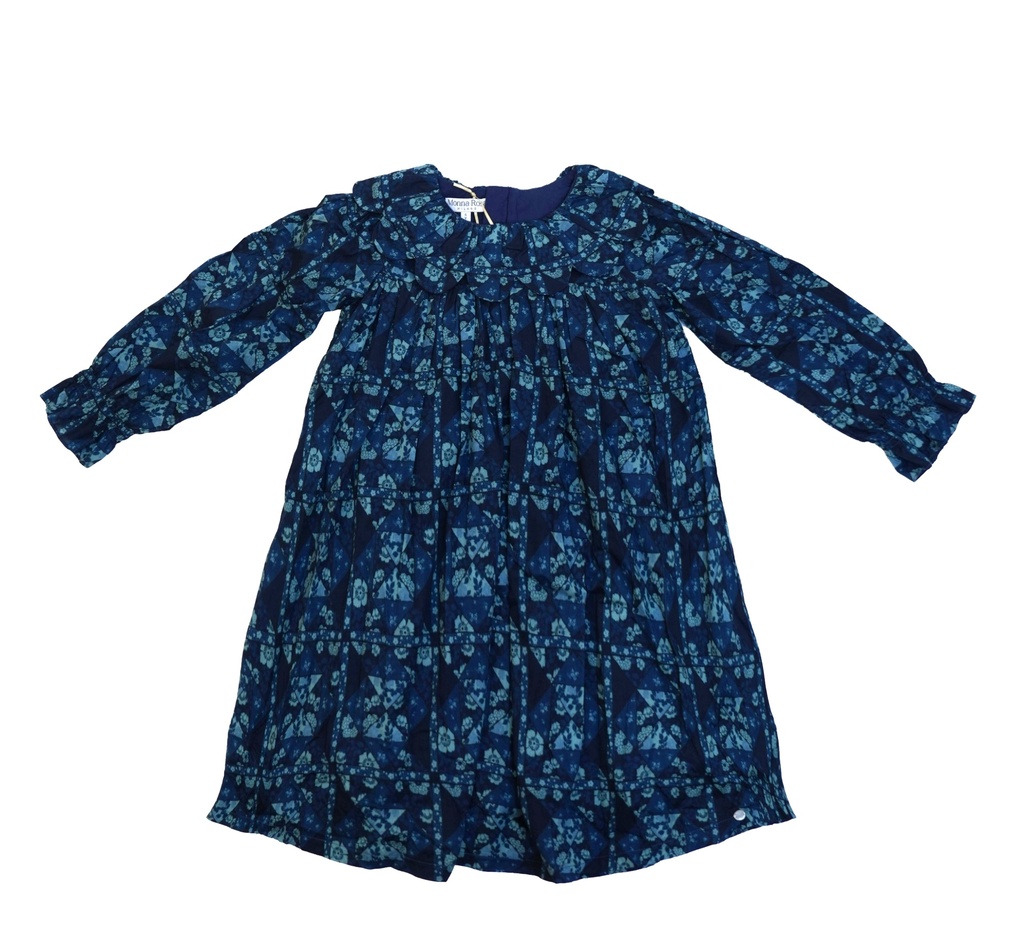 25716 Printed with Daisy Collar Dress - Blue