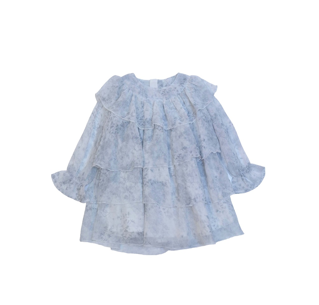 25617 TENCEL COK KATLI ELBISE MAVI