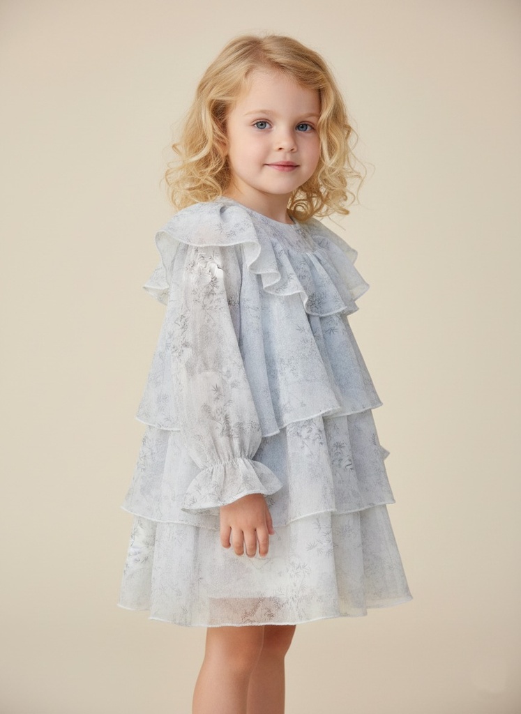 25617 TENCEL COK KATLI ELBISE MAVI