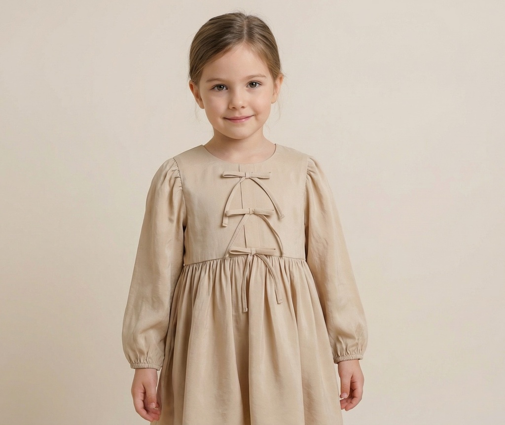 25718 with Ribbon Detail Dress - Beige