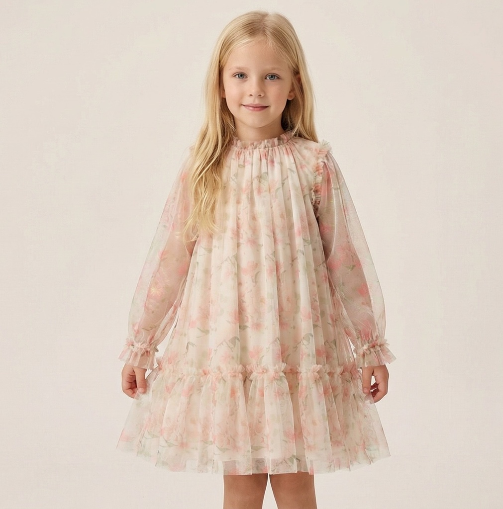 25719 Tulle with Rose Pattern Dress