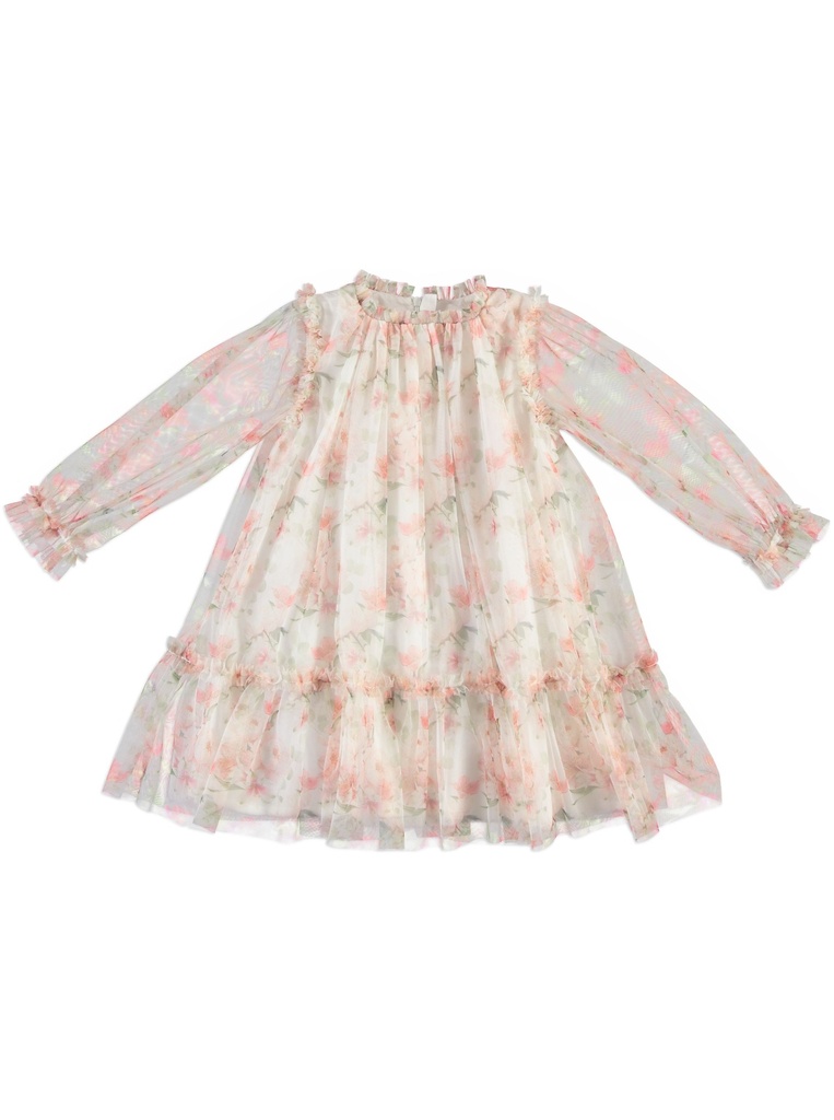 25719 Tulle with Rose Pattern Dress